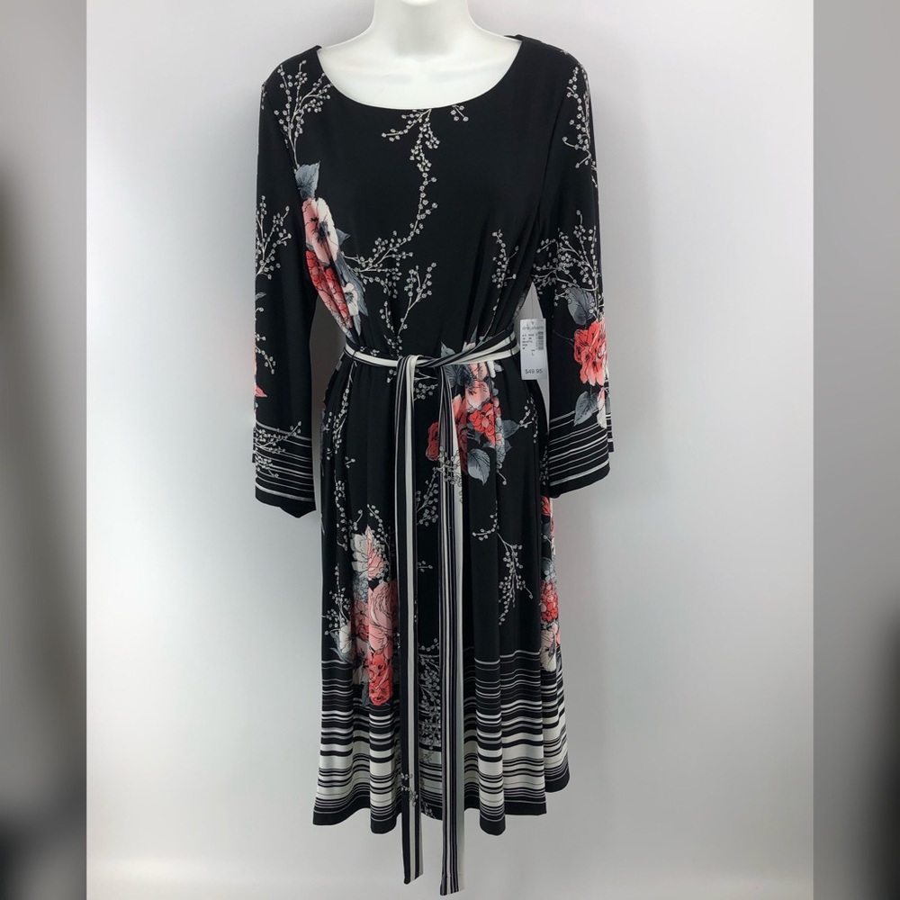 Dress Barn Roz & Ali midi wrap tie dress size L - Picture 1 of 8